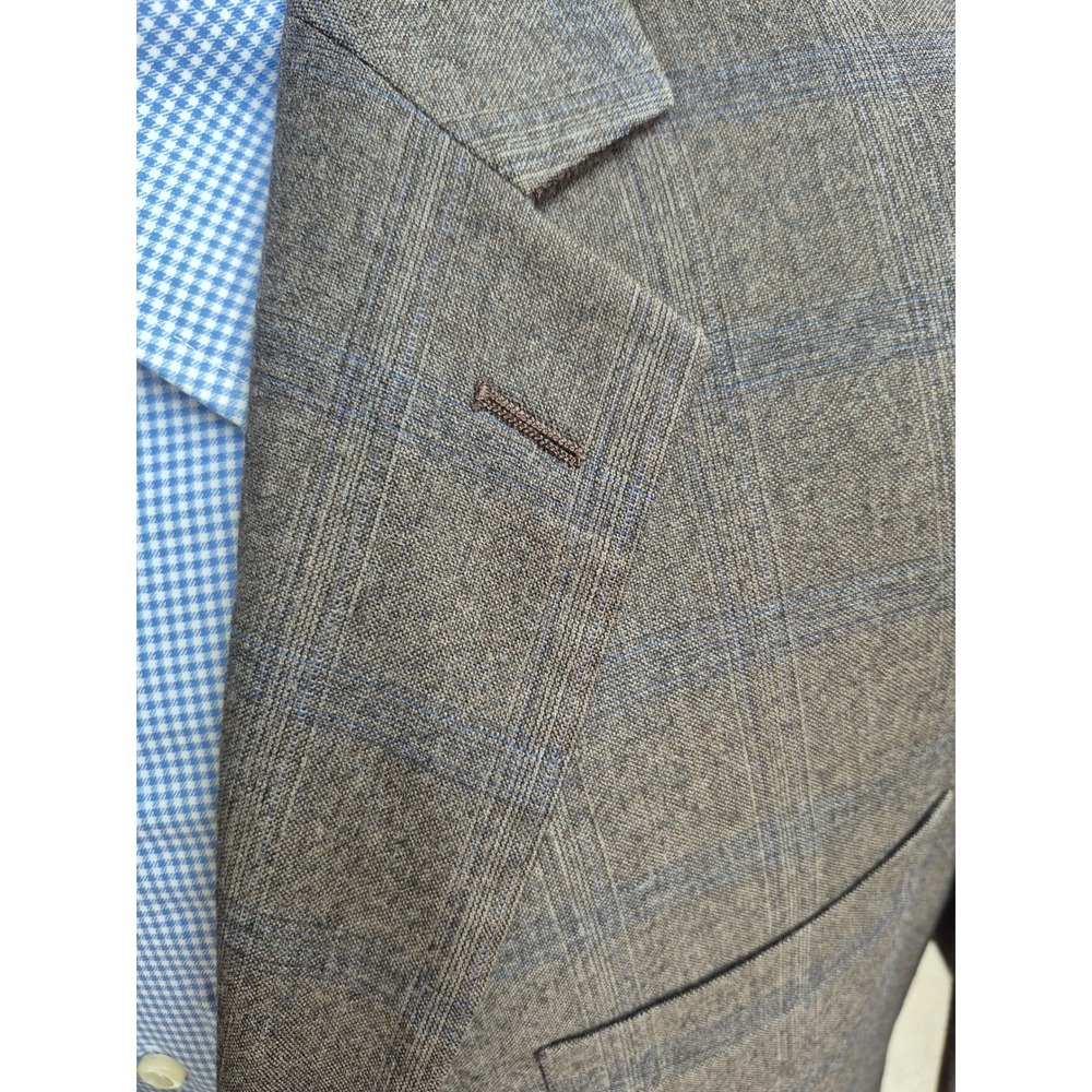 Michael Kors Mens 42R Brown Gray Plaid 100% Wool 2-Button Blazer Sport Coat 42 R - Picture 4 of 8